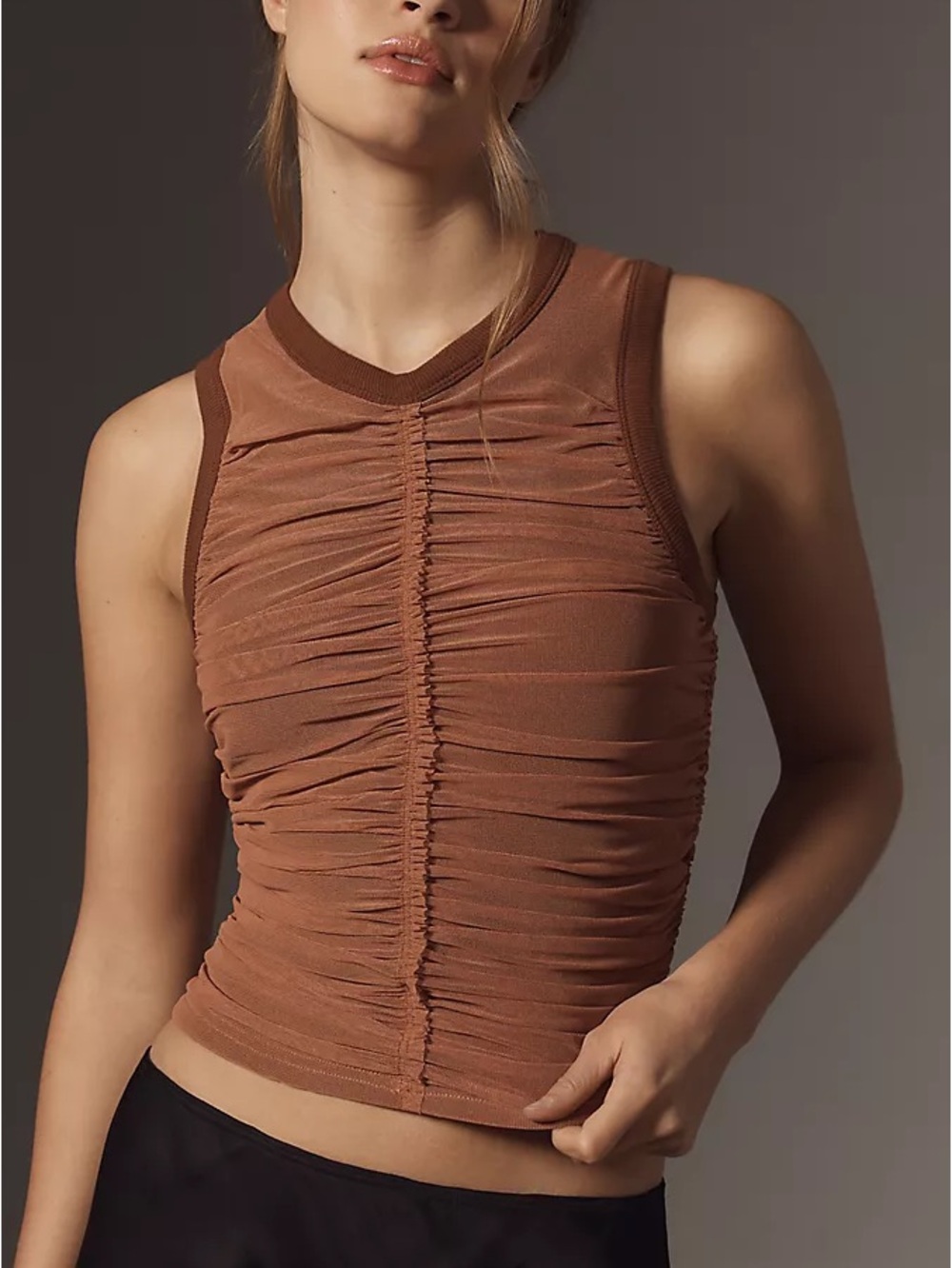 Anthropologie Shirred Mesh Racerback Tank Top NWT
